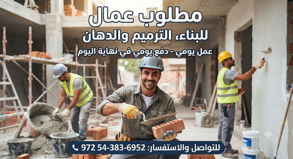 فرصة عمل: مطلوب عمال بناء وترميم ودهان بدفع يومي في النقب